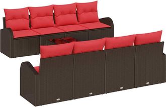 vidaXL Set Di Divani 9 Pz 6-numero Di Posti Marrone E Rosso Poliestere Vidaxl