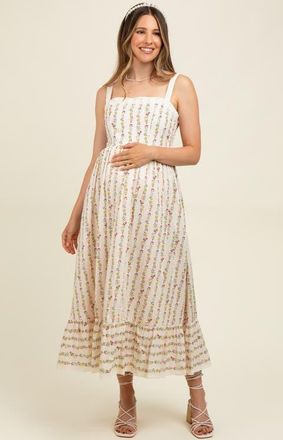 Pinkblush Floral Textured Cotton Lace Trim Maxi Dress in Cream at Nordstrom, Size Large