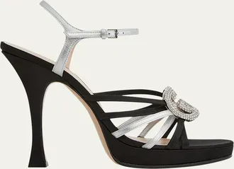 Gucci 105mm Crystal Interlocking G Mixed Leather Platform Sandals
