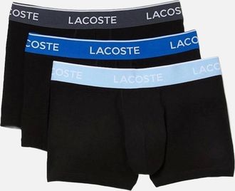 Lacoste Mens 3-Pack Contrasting Waistband Casual Boxer Trunks, Navy - Black - Size: 32/33/32