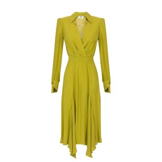 Elisabetta Franchi Midi Dresses, female, Green, Size: L Georgette Dress with Tubular Necklace