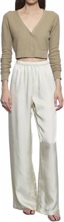 Enza Costa Linen Open Knit Cropped V Neck Cardigan In Moss