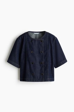 H&M Doppelreihige Jeansbluse - Dunkles Denimblau