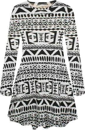 Janisramone Womens Ladies New Leopard Printed Long Sleeve Flared Swing Dress A Line Skater Party Mini Top Plus Size