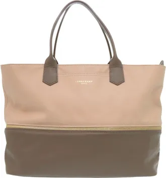 Longchamp Brown Pink Beige Leather Tote Bag (Pre-Owned)