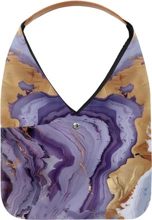 Generic Purple Gold Marble Texture Reusable Lightweight Grocery Bags - Foldable Into Compact Pouch, Washable & Sturdy, Multipurpose for Shopping and Travel