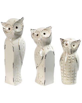 A&B Home Set Of 3 Vivek White Owls