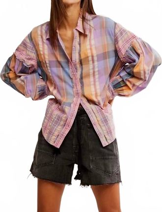 Free People Madras Dream Button Up Top In Pink Combo