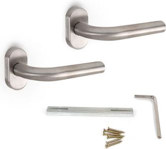 Emuca Emuca - Lote De 2 Manivelas Con Roseta Oval Para Puertas De Interior, Forma De L, Acero Inoxidable, N&iacute;quel Satinado