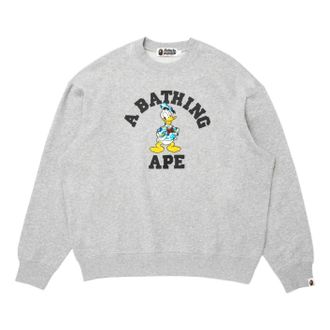 A Bathing Ape x Disney Donald Duck College Relaxed Fit Crewneck Grey 0ZXSWM902131R-GRY