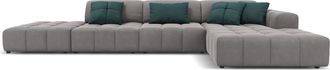CXL by Christian Lacroix Sofá esquinero derecho 5 plazas de terciopelo gris claro