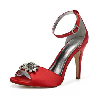 Generic Wedding Shoes Womens Heels Bridal Ankle Strap Open Toe Heels Stiletto High Heeled Sandals for Prom, Party, Daily Wear 10.5Cm,red,7 UK