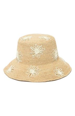 San Diego Hat Company Sol Embroidered Raffia Bucket Hat in White at Nordstrom