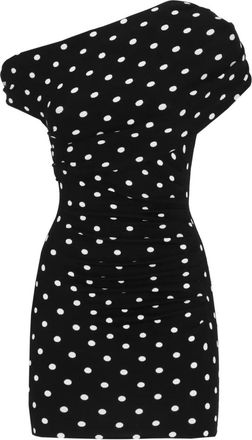 Self Portrait Polka Dot Gedrapeerde Gebreide Mini Jurk - Dames - Korte kleedjes - Zwart - XS - Kleedjes