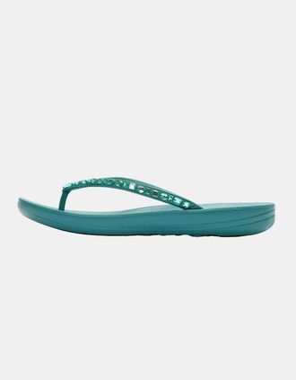 FitFlop Womens FitFlop Womens iQushion Multi-Crystal Ergonomic Flip-Flops - Teal 053 - Blue - Size: 6
