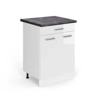 Vicco Mueble Bajo De Cocina R-line, Blanco Alto Brillo, 60 Cm Con Caj&oacute;n, Et Antracita, Vicco
