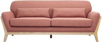 Miliboo Miliboo - Sofá escandinavo de 3 plazas de tela de terciopelo texturizado color terracota y madera clara yoko