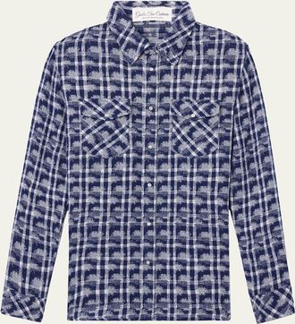 God's True Cashmere Mens Shibori Plaid Cashmere Sport Shirt