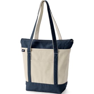 Lands End Zip Top Long Handle Canvas Tote Bag in Natural/radiant Navy at Nordstrom, Size X-Large