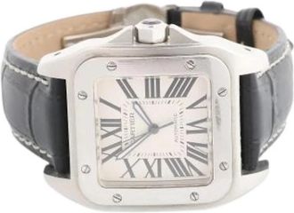 Cartier Pre-owned Santos 100 - Heren - Vintage Horloges - Wit - ONE Size - Leer - Vintage