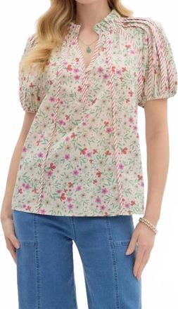 Entro Floral And Stripe Top In Multi