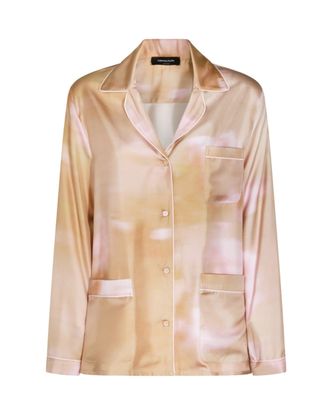 Fabiana Filippi Silk Twill Shirt with Abstract Floral Print and Pink Piping