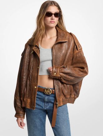 Michael Kors Oversized Burnished Leather Jacket