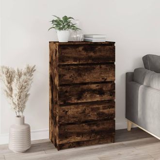 Berkfield Home Drawer Cabinet Smoked Oak 60x36x103 cm Engineered Wood in Brown | Size: 60 x 36 x 103 cm