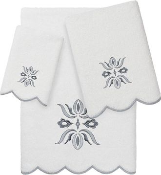 Linum Home Textiles 100% Turkish Cotton Flower Crest Scallop 3Pc Embellished Towel Set