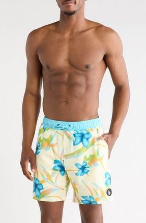 Volcom Manic Print Swim Trunks in Light Beige at Nordstrom Rack, Size Xx-Large