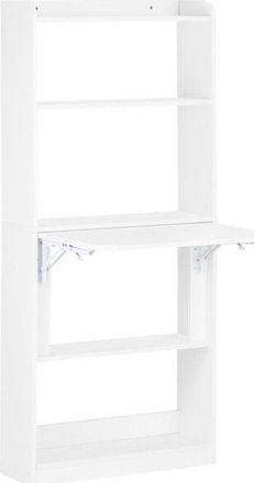 SoBuy Scrivania Salvaspazio Scrivania Ufficio con Ripiani Tavolo Pieghevole da Parete Tavolo Richiudibile per Computer Scrittoio da Lavoro Bianca