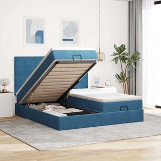 vidaXL Estructura De Cama Otomana Colchones Terciopelo Azul Oscuro Vidaxl