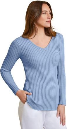 Jessica London V-Neck Ribbed Sweater in Azure Mist at Nordstrom, Size Medium