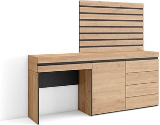 Skraut Home Tavolo da toeletta, Tavolo da Trucco, stoccaggio, 177x145x35 cm, Con cassetto, Cassettiera, Pannelli Decorativi, Stile moderno, Rovere - Skraut Home