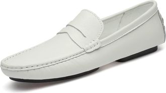 Generic Mens Loafers Penny Loafer Genuine Leather Round Toe Stitching Details Flexible Flat Heel Lightweight Wedding Slip-on(White,5.5 UK)