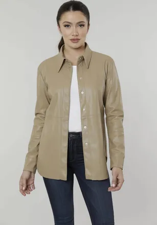 Dolce Cabo Vegan Leather Shirt In Taupe