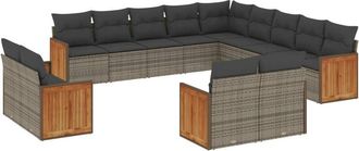 vidaXL Set Sof&aacute;s De Jard&iacute;n Con Cojines 13 Piezas Rat&aacute;n Sint&eacute;tico Gris Vidaxl