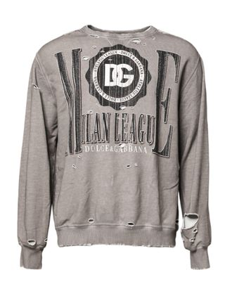 Dolce & Gabbana Gray Logo Print Crew Neck Pullover Mens Sweater
