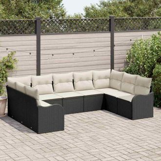 vidaXL Vidaxl - Conjunto De Sof&aacute; De Jard&iacute;n Con Coj&iacute;n 9 Pcs Negro Polirat&aacute;n