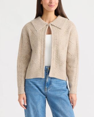 Ellen Tracy Womens Pearl Trim Cardigan