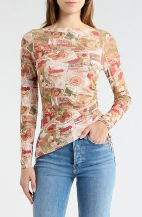 Madden Girl Boat Neck Asymmetrical Ruched Long Sleeve Top in Rust Combo at Nordstrom Rack, Size X-Large