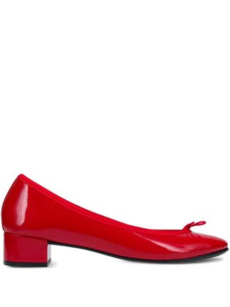 Repetto bow-detail block-heel pumps - women - Rubber/Patent Leather/Cotton/Leather - 35.5 - Red