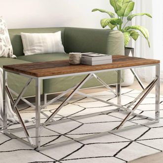 vidaXL Vidaxl - Mesa De Centro De Acero Inoxidable Plateado Y Madera Maciza