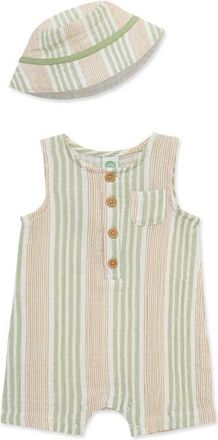 Little Me Stripe Romper & Hat Set in Multi Stripe at Nordstrom, Size 12M