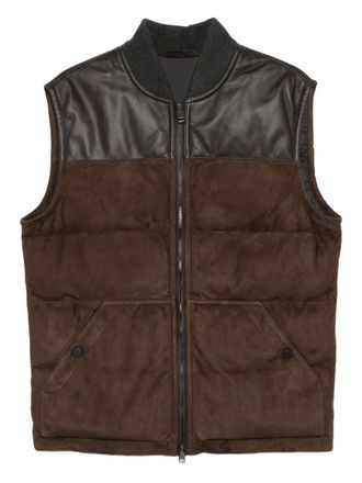 Brioni leather-panel quilted vest - men - Wool/Acrylic/Lambskin/Polyamide/Elastane/Polyester - 54 - Brown