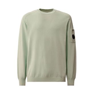 C.P. Company Round-neck Knitwear, male, Green, Size: XL Crewneck Sweater with Lens Pocket
