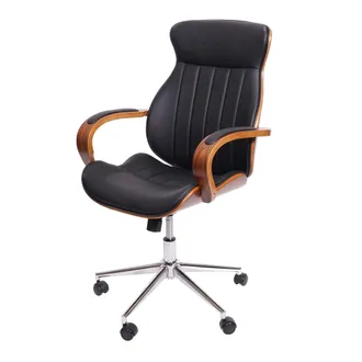 Hhg Hhg - Silla De Oficina 333, Silla De Escritorio Silla Giratoria Silla Ejecutiva, Madera Curvada Aspecto Nogal Imitaci&oacute;n Cuero Mvg-certificado, Negro