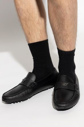 Emporio Armani Leather Moccasins With Logo, Mens, Black