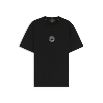 BOSS Stretch-cotton T-shirt with tennis artwork