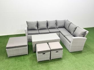 Fimous 9 Seater Garden Outdoor Rattan Furniture Set Coffee Table Set in Light Grey
